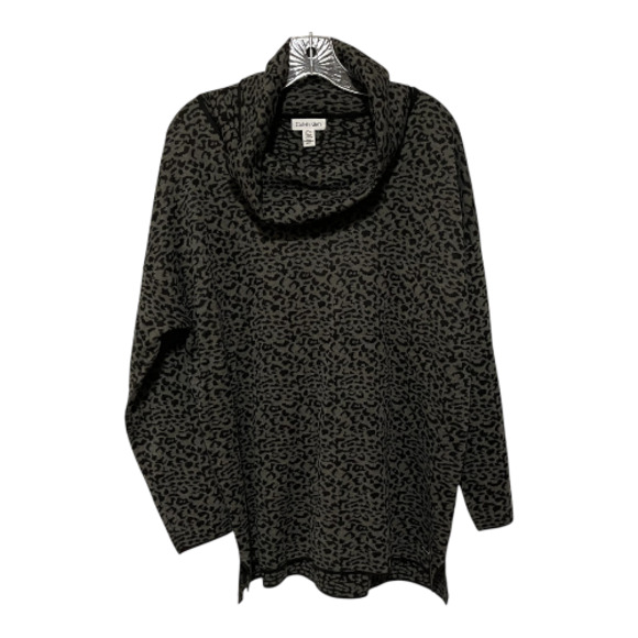 NEW Calvin Klein XL Cowlneck Grey Black Leopard Tunic Sweater - Picture 1 of 7